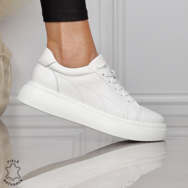 Pantofi CASUAL damă din piele naturală CU SIRET CRL1452 ALB - Img 2