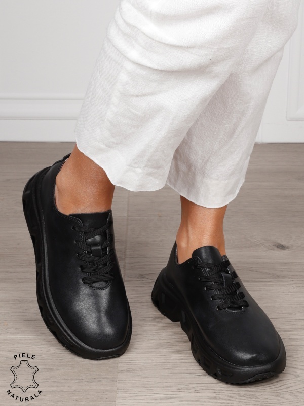 Pantofi Casual dama din Piele Naturala cu talpa speciala CRL1557 Negru - Img 2