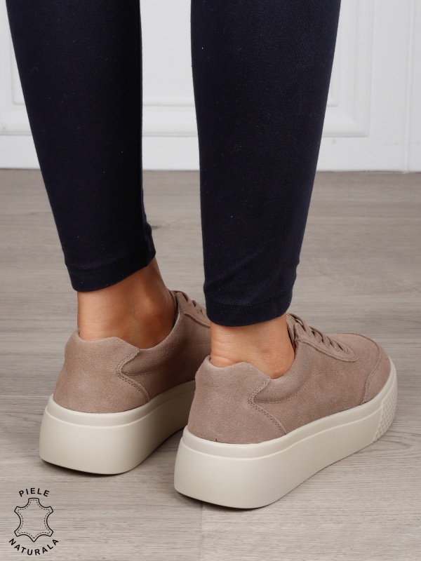 Pantofi Casual dama din Piele Naturala Intoarsa CRL1539 KHAKI - Img 3