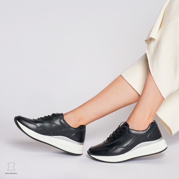 Pantofi Casual dama din Piele naturala Multicolor CRL1234 NEGRU - Img 4