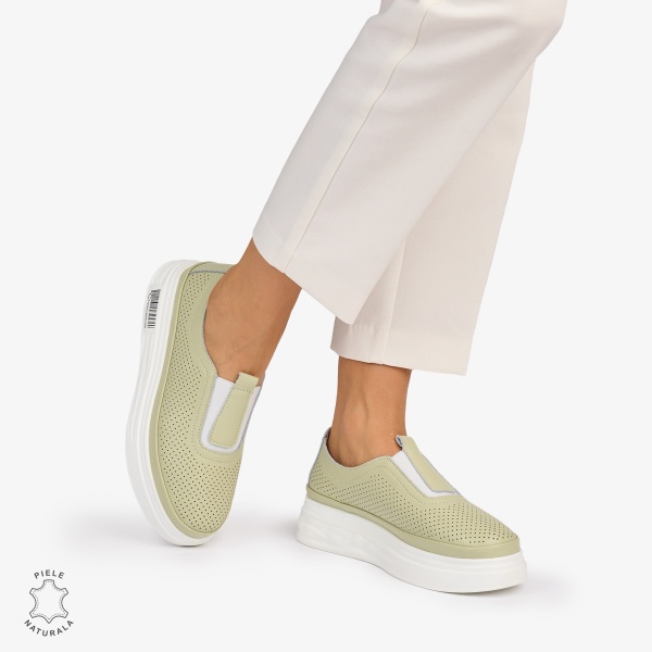 Pantofi Casual dama din Piele Naturala Perforata cu elastic frontal CRL1068 CULOARE: BARILLA - Img 3