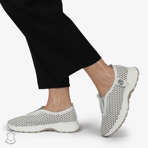 PANTOFI CASUAL dama din Piele naturala Perforata TIP SLIP-ON CRL1415 ALB - Img 4