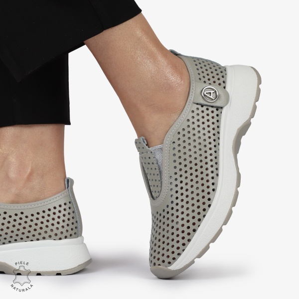PANTOFI CASUAL dama din Piele naturala Perforata TIP SLIP-ON CRL1415 GRI - Img 2