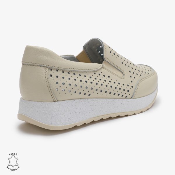 Pantofi Casual dama din Piele Naturala Perforati CRL0711 BEJ - Img 3