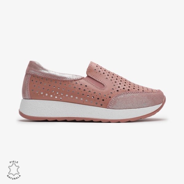 Pantofi Casual dama din Piele Naturala Perforati CRL0711 ROZ - Img 2