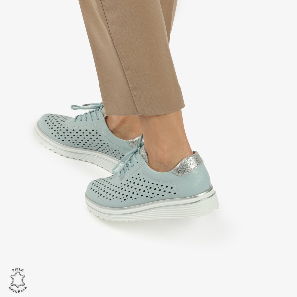 Pantofi Casual dama din piele naturala Perforati CRL0782 ALBASTRU - Img 4