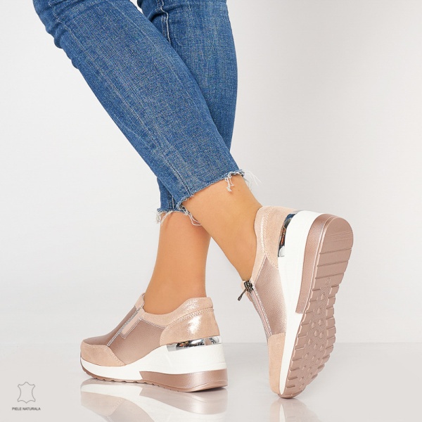 Pantofi Casual Dama Piele Naturala CRL0072 AURIU - Img 2