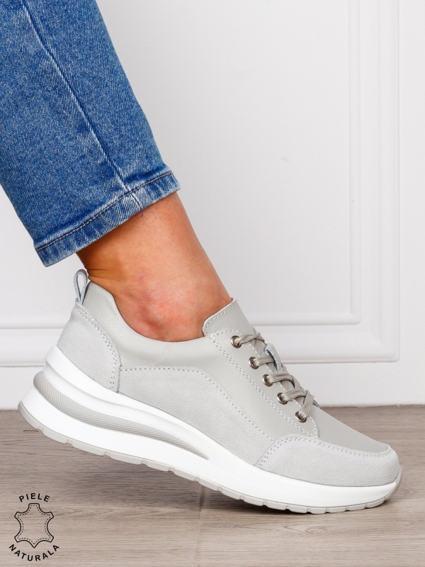 PANTOFI CASUAL Dama Piele Naturala cu siret CRL1593 GRI - Img 2