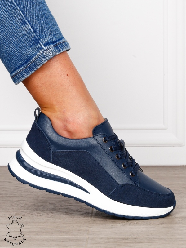 PANTOFI CASUAL Dama Piele Naturala cu siret CRL1593 NAVY - Img 3