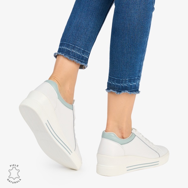 Pantofi casual dama piele naturala cu talpa inalta CRL0871 ALB - Img 3