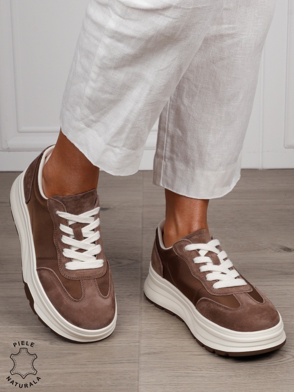 Pantofi Casual damă piele naturala intoarsa cu textil CRL1578 KHAKI - Img 2