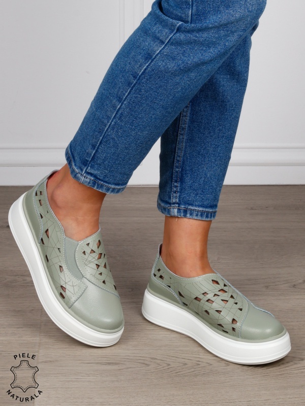 PANTOFI CASUAL Dama Piele Naturala Perforat Slip-on CRL1594 BARILLA - Img 2