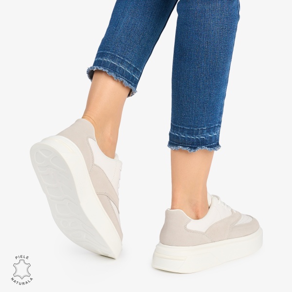 Pantofi casual dama piele naturala si piele naturala intoarsa CRL0872 ALB - Img 3