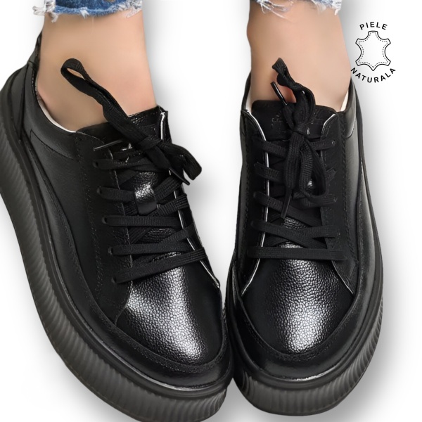 Pantofi casual dama piele naturala talpa plata CRL0870 Negru - Img 2
