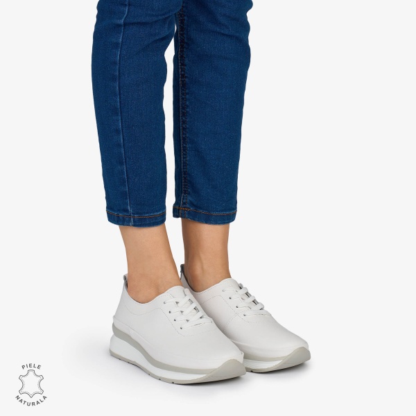 PANTOFI CASUAL Dama Piele Naturala USOR INALTA CRL1051 Culoare: ALB - Img 3