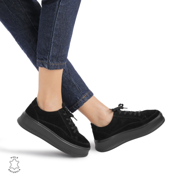 Pantofi casual dama piele Piele naturala intoarsa si talpa plata CRL0870 - Img 2