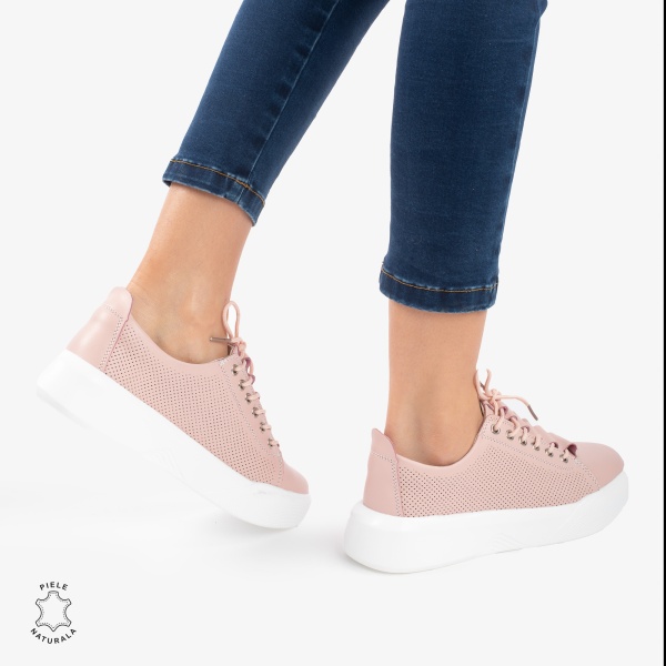 Pantofi Casual de dama din Piele Naturala CRL0572 Roz - Img 3