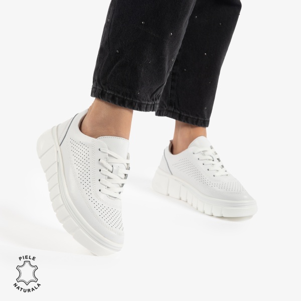 PANTOFI CASUAL DE DAMA DIN PIELE NATURALA CRL0767 ALB - Img 2