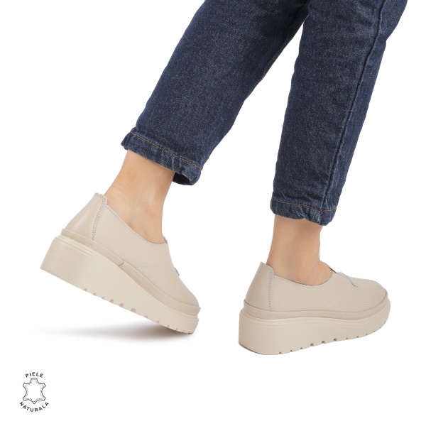 Pantofi Casual de dama din Piele Naturala CRL0918 BEJ - Img 3