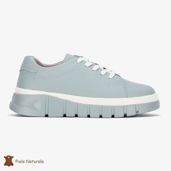 Pantofi Casual de dama din Piele naturala cu talpa groasa CRL0491 ALBASTRU - Img 2