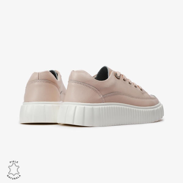 Pantofi Casual de dama din Piele naturala cu talpa groasa CRL0526 Roz - Img 4