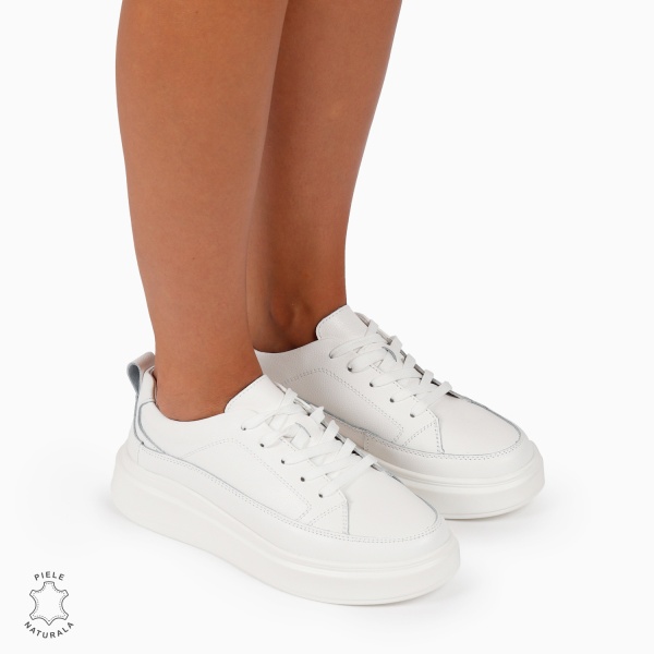 Pantofi Casual de dama din Piele Naturala CU TALPA INALTA CRL1210 ALB - Img 3