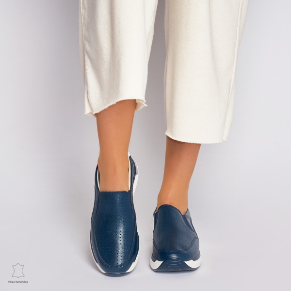 Pantofi casual de dama din piele naturala cu talpa platforma CRL0015 Navy - Img 2