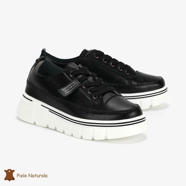 Pantofi Casual de dama din Piele naturala Interior confortabil CRL0488 Negru - Img 2