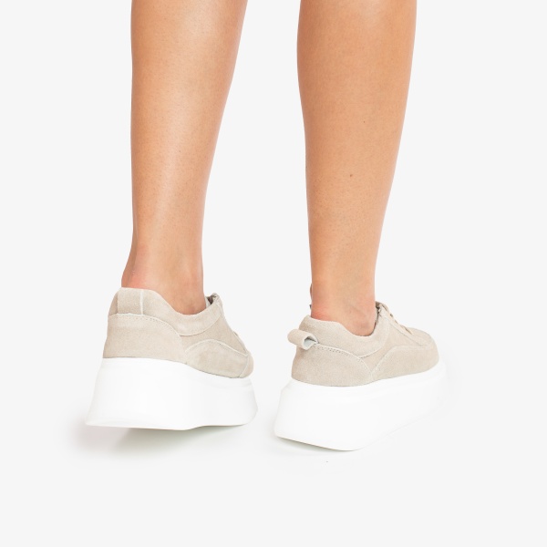 Pantofi Casual de dama din Piele Naturala Intoarsa CRL0567 BEJ - Img 3