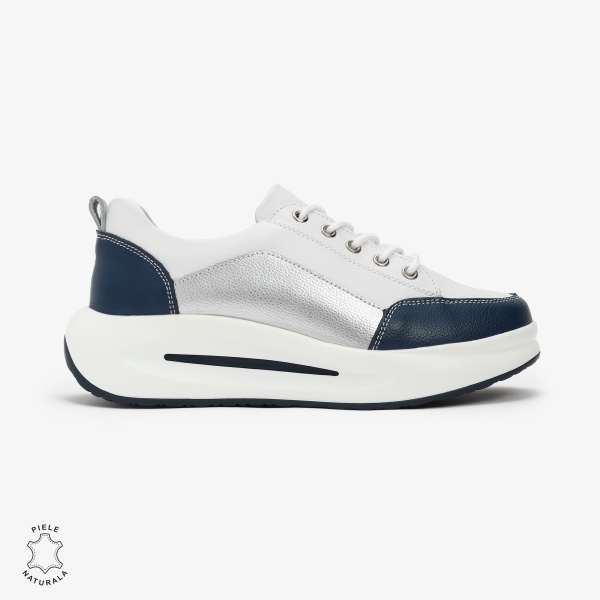 Pantofi Casual de dama din Piele Naturala Multicolor CRL0571 BLEUMARIN CU ALB - Img 2