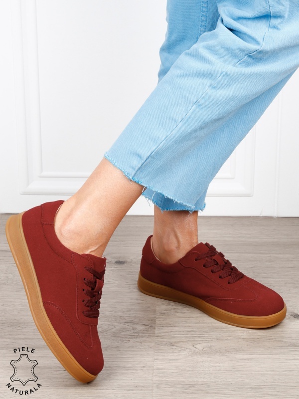 Pantofi casual din piele naturală întoarsă cu design clasic și talpă confortabilă CRL1808 BORDO - Img 2