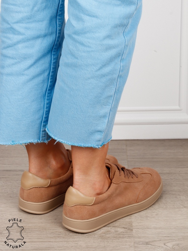 Pantofi casual din piele naturală întoarsă cu design clasic și talpă confortabilă CRL1808 KHAKI - Img 3