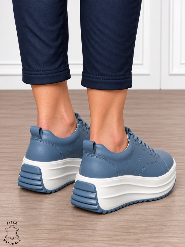 Pantofi casual din piele naturală pentru damă cu design versatil CRL1908 ALBASTRU - Img 3