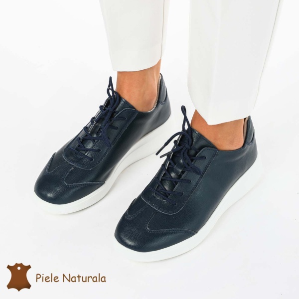 Pantofi casual elegante de dama din piele naturala CRL0221 BLEUMARIN - Img 3