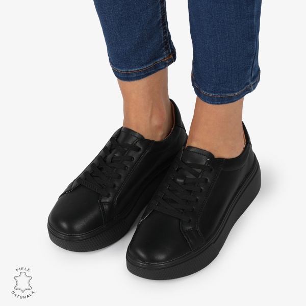 Pantofi CASUAL PIELE NATURALA cu detaliu lateral CRL1273 Negru - Img 2