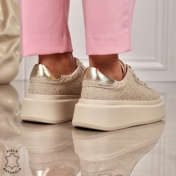 Pantofi CASUAL PIELE NATURALA CU SIRET CRL1450 BEJ - Img 2