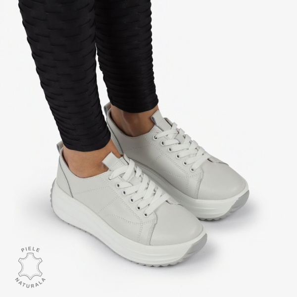 Pantofi casual piele naturala cu talpa inalta CRL1307 ALB - Img 4