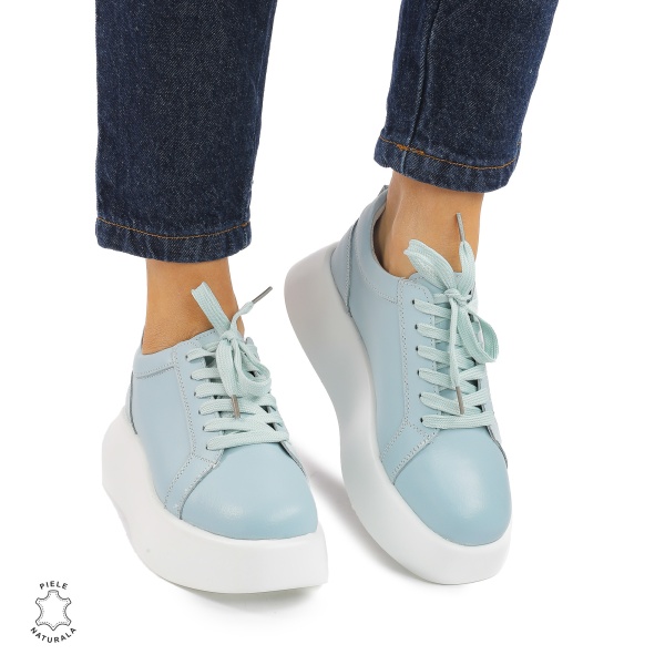 Pantofi casual piele naturala cu talpa inalta CRL881 ALBASTRU - Img 3