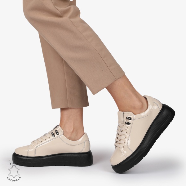 Pantofi CASUAL PIELE NATURALA LACUITA CRL1294 BEJ - Img 4