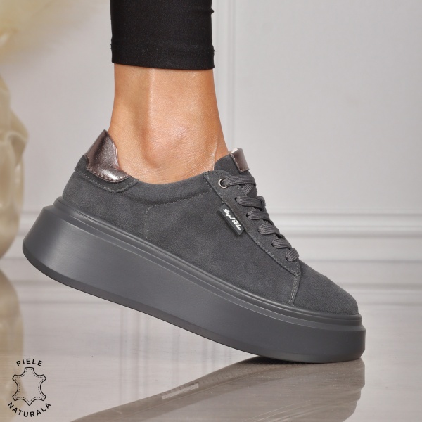 Pantofi CASUAL PIELE NATURALA robusti CRL1451 GRI - Img 2