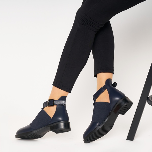 Pantofi cu toc de dama din piele Ecologica CRL0164 Navy - Img 3