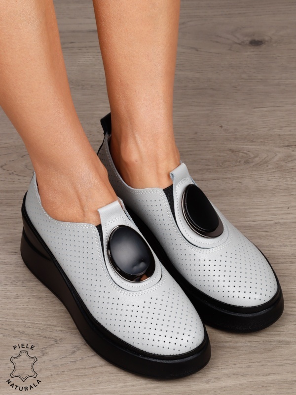 Pantofi damă din piele naturală model comod cu element decorativ frontal CRL1443 GRI - Img 2