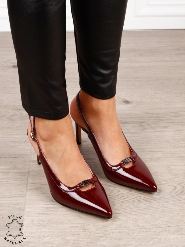 Pantofi dama eleganti din piele naturala cu toc subtire clasic CRL1635 BORDO - Img 3