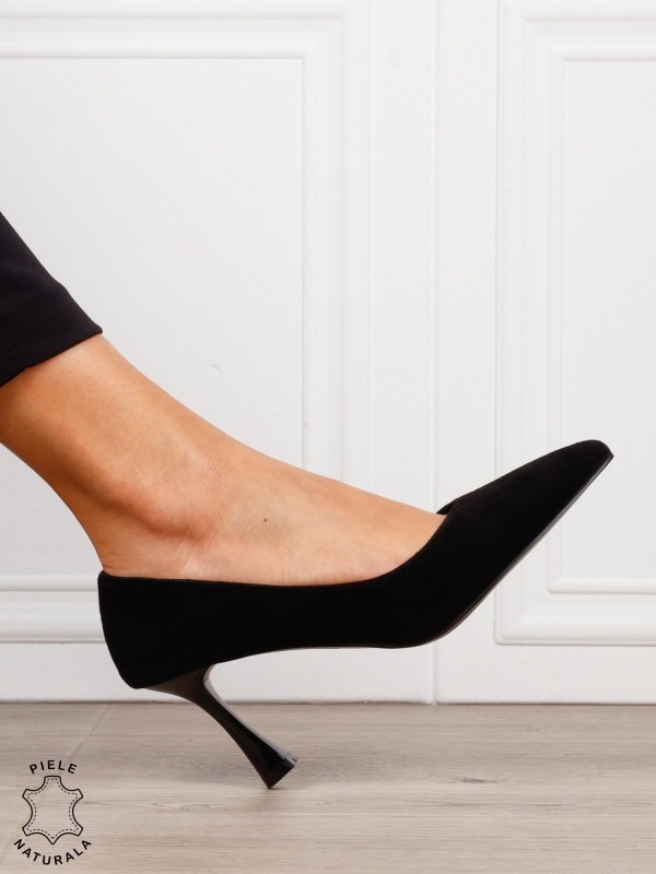 Pantofi dama eleganti din piele naturala Intoarsa cu toc Special CRL1623Negru - Img 2