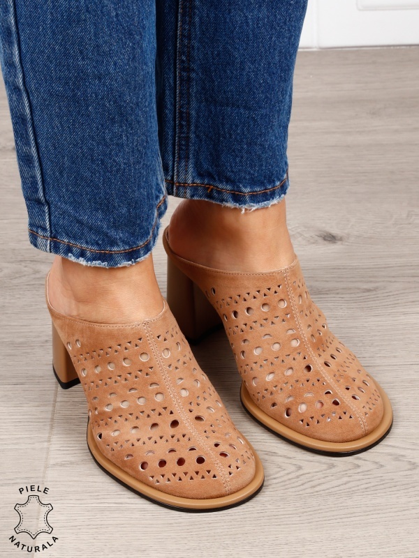 Pantofi dama eleganti din piele naturala Intoarsa Slip-on CRL1633 CAMEL - Img 3