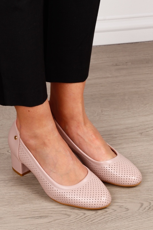 Pantofi Eleganti dama din piele Ecologica cu brant din piele naturala CRL1585 ROZ - Img 2
