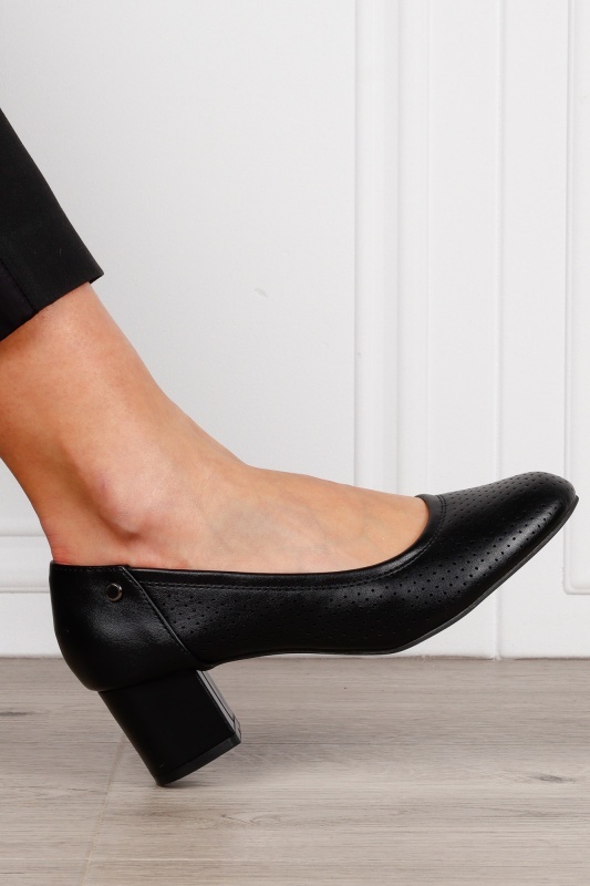 Pantofi Eleganti dama din piele Ecologica cu brant din piele naturala CRL1585 Negru - Img 3