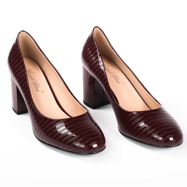Pantofi Eleganți dama din Piele Ecologică Lăcuită CRL0132 Bordo - Img 3