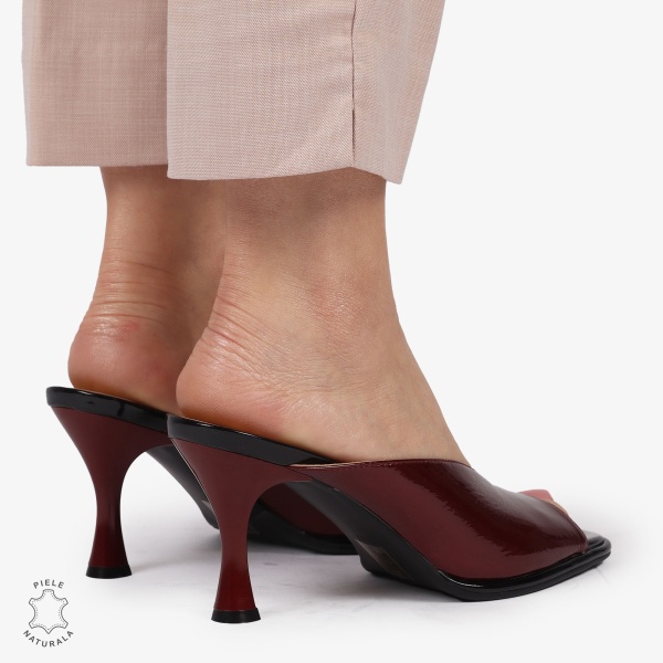 PANTOFI ELEGANTI dama din Piele Naturala CU ASPECT SPECIAL CU TOC SUBTIRE CRL1398 BURGUNDY - Img 4