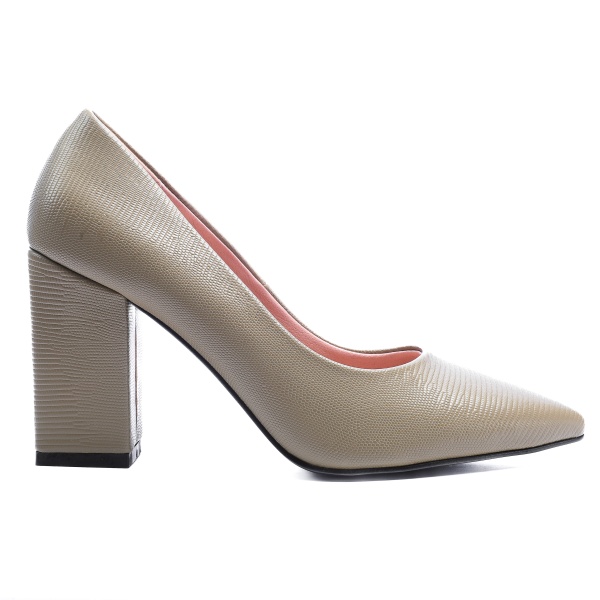 Pantofi Eleganti din Piele Ecologica cu model si toc Gros CRL0726 Verde - Img 2